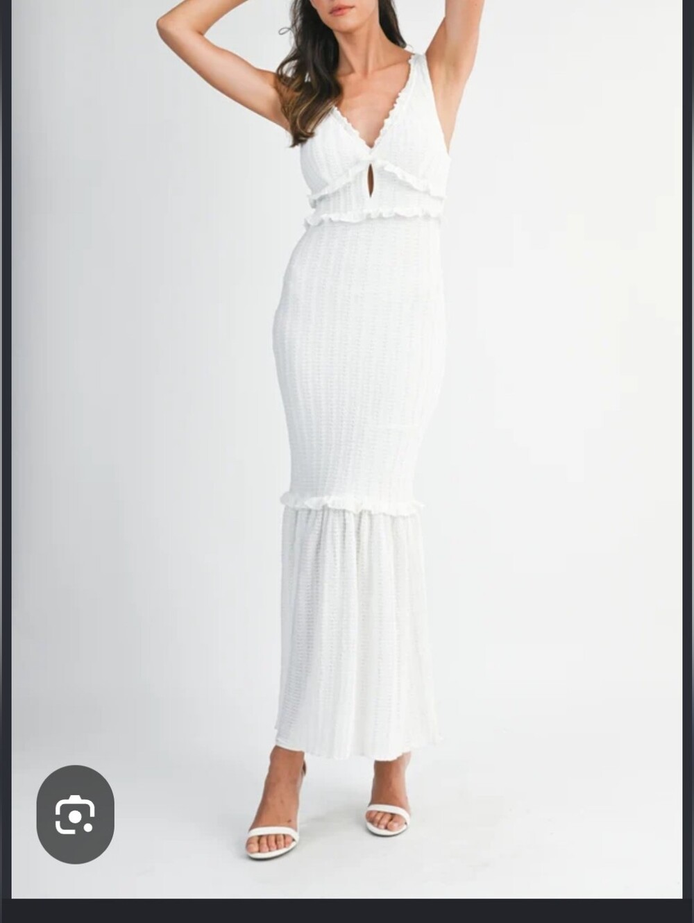 White Textured Maxi Skirt with Ruffle Hem